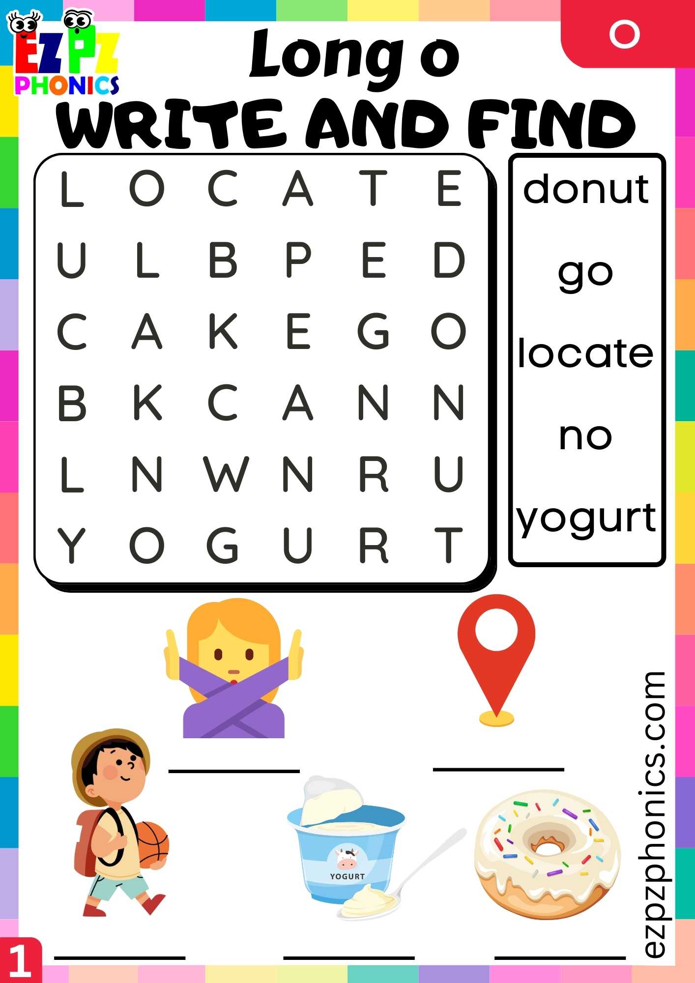 Group1 O Words Write And Find Long O Phonics Worksheet